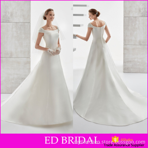 MA3007 Princess A-line Covered Back Beading Cap Sleeve Satin Bridal Wedding Dress